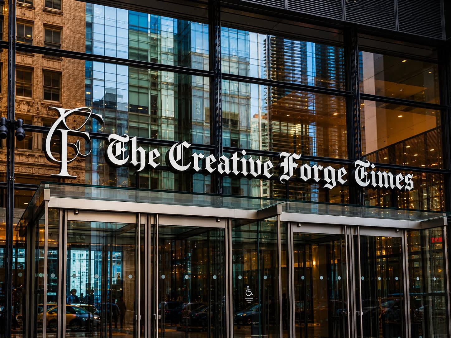 The Creative Forge Times sign in New York